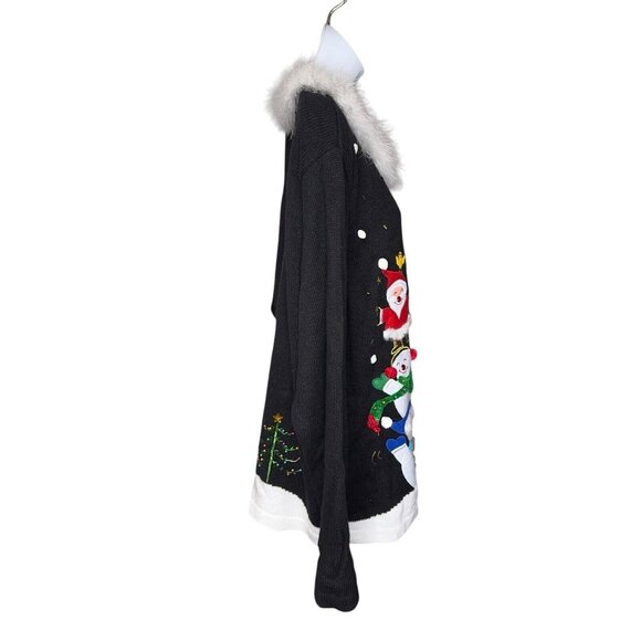 Quacker Factory Christmas Sweater Santa Tree Snowman Fuzzy Collar Beads Cardigan - Picture 5 of 10